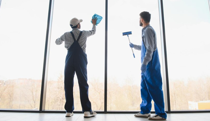 Cleaning high-traffic lobby floors in a SFV office building